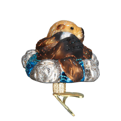 Old World Christmas Floating Sea Otter Glass Blown Ornament for Christmas Tree, Handcrafted Holiday Decoration, Sea Collection