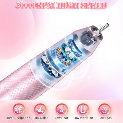 Electric Nail Drill Professional, 50000RPM Electric Nail File Portable Nail Drill Kit 6000mAh Rechargeable Machine for Acrylic Gel Nail, Manicure Pedicure Polishing Nail for Salon Home Purple