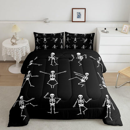 Erosebridal Sugar Skull Comforter Set Full Size Skeleton Bones Bedding Set for Kids Boys Girls Teens Adult Halloween Horror Theme Down Comforter Gothic Spooky Duvet Sets with 2 Pillow Cases