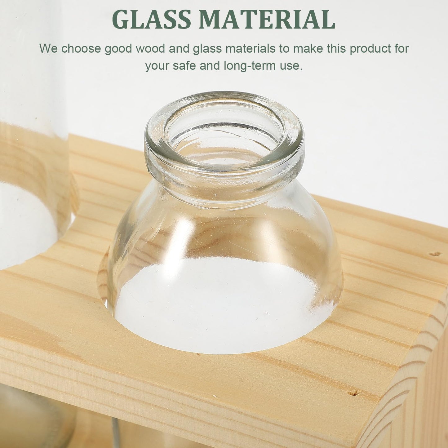 GLEAVI Hydroponic Plant Terrarium Glass Vase Set with Wooden Stand, Indoor Desktop Water Planter for Propagation and Home Décor, 2pcs Glass Vases for Plants
