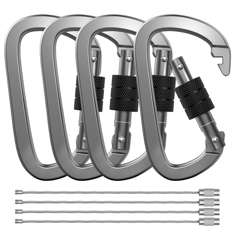XIECHANEE Premium Aluminum D Ring 4" Locking Carabiner Clips with Screw Gate, Set of 4, Lightweight & Durable for Hiking, Camping, Hammock, Dog Leash Harness, Keychains