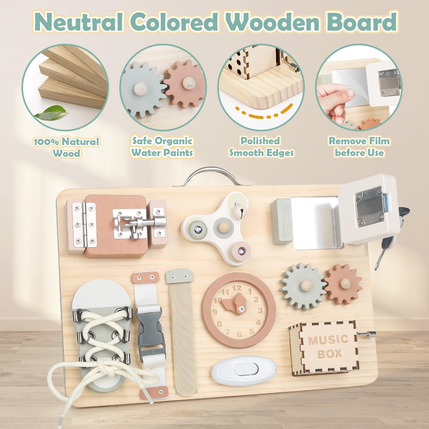 Joyreal Wooden Busy Board for Toddlers - Activity Board Sensory Toys Fidget Board Montessori Travel Toys for Plane Fine Motor Skills Gift for Girls Boys