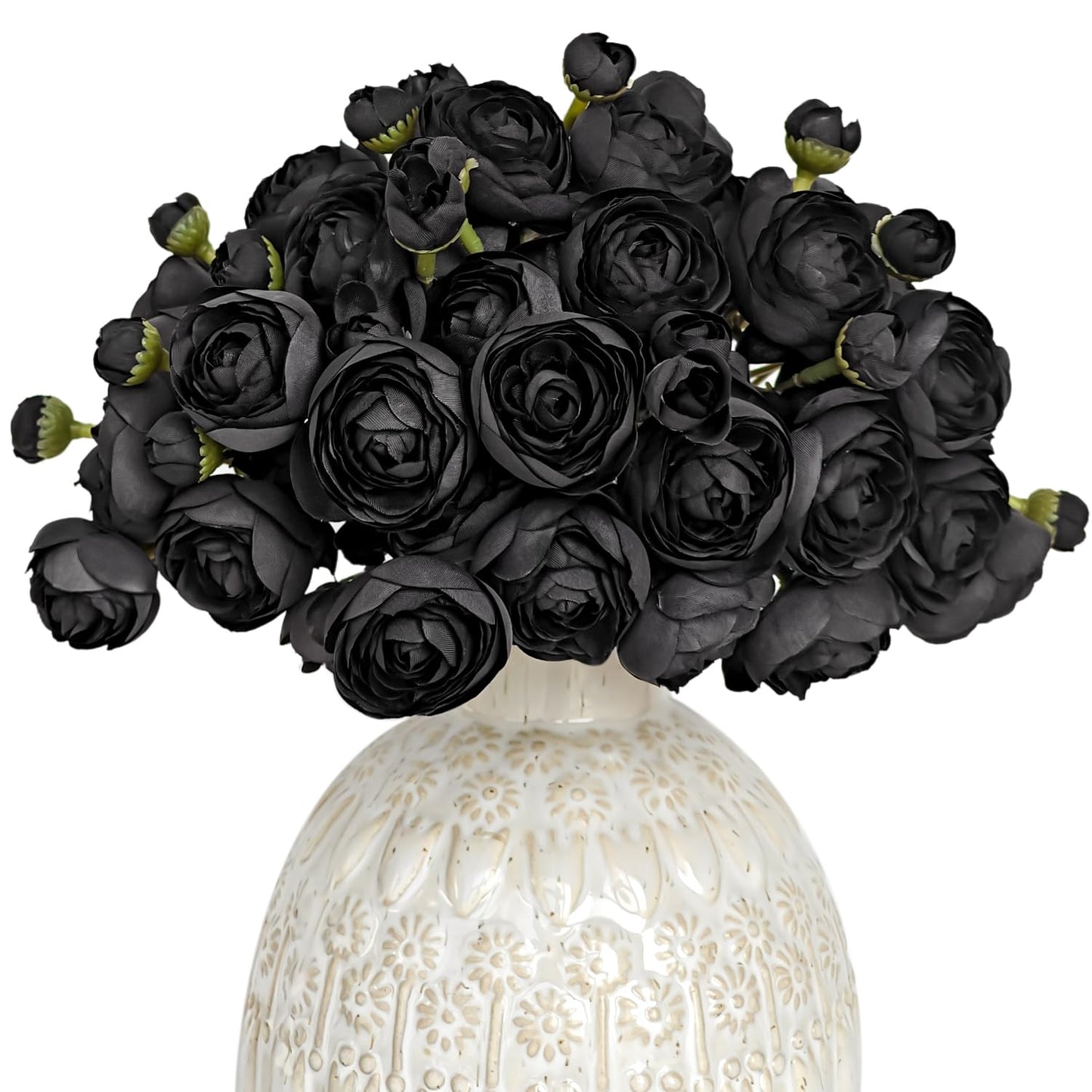 Letjolt Ranunculus Artificial Flower 18 Pcs Black Silk Ranunculus Wedding Bouquet Engagement Centerpieces Arrangements Bridal Shower Decorations Home Decor, Black