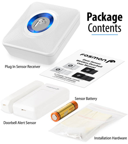 Fosmon WaveLink Wireless Door Chime with 500 Feet Range, 58 Tunes, 5 Volume Levels & LED Indicators for Home/Business/Office (1 Receiver + 1 Sensor)