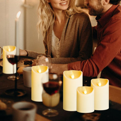 LEOSAN led Flameless Candles Outdoor Indoor Battery Operated Flickering Candles with Remote Timers, Won't Melt, Ivory Plastic D3inxH4in5in6in for Halloween, Party, Valentine's Day, Wedding 9 pcs