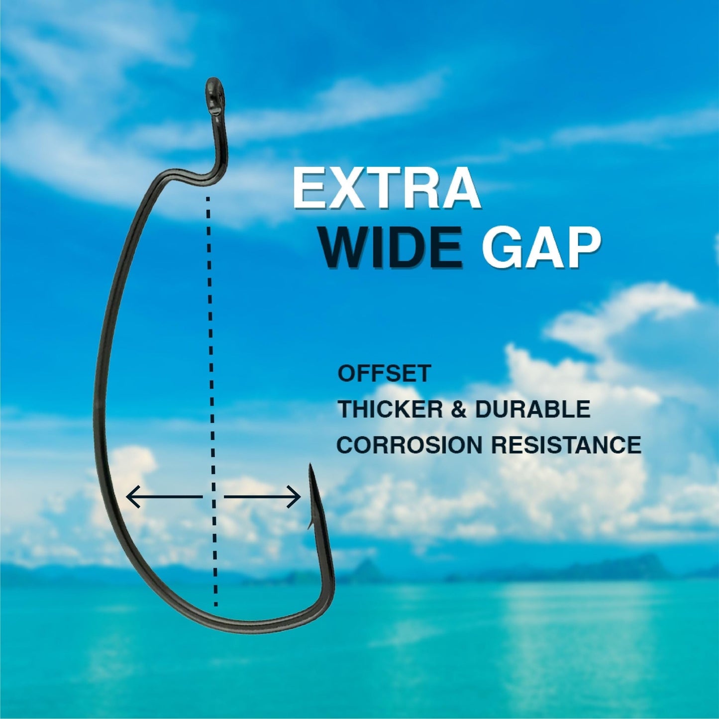 Reaction Tackle Offset EWG Worm Hooks - Super Strong Wide Gap Texas Rig Hooks for Soft Plastic Baits - High Carbon Steel Bass Fishing Hooks - Heavy Cover #3/0 (25-Pack)
