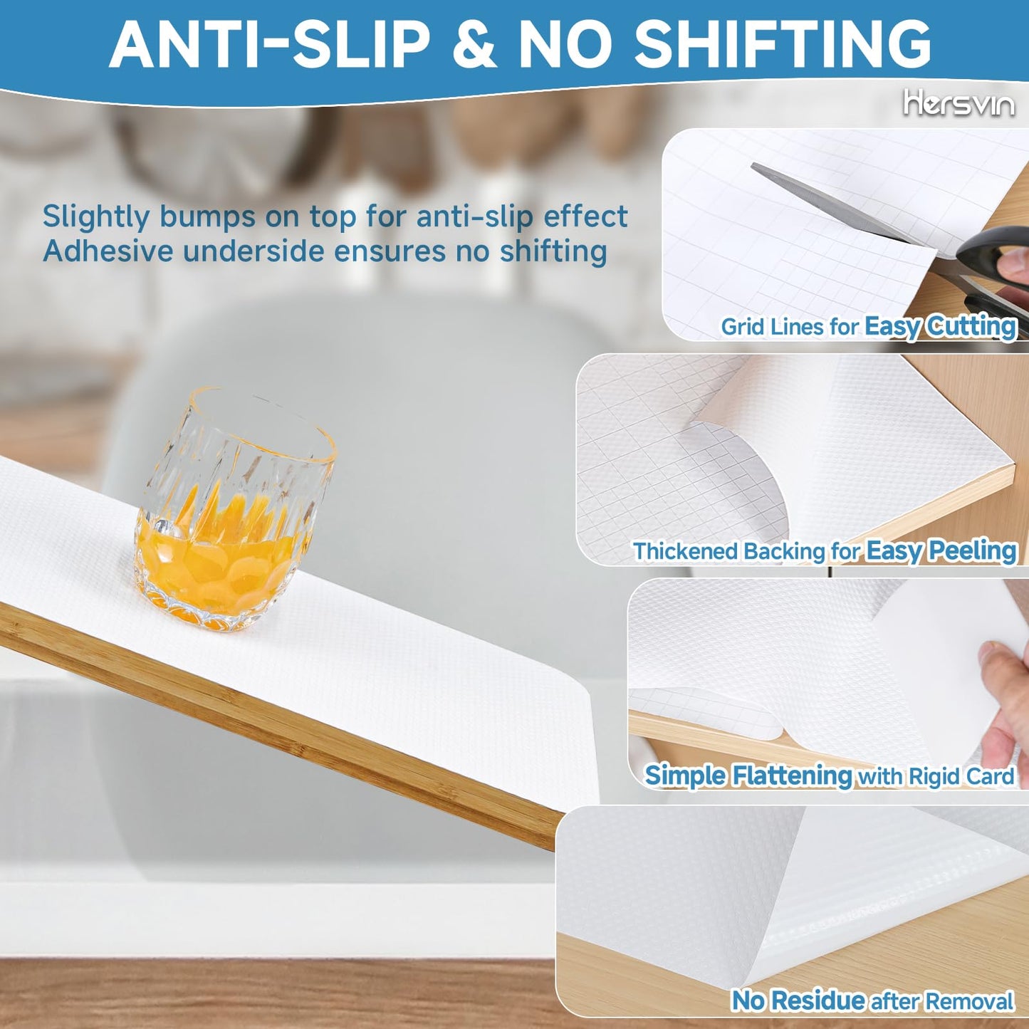 Hersvin Shelf Liners 10 in x 20 ft Self-Adhesive EVA Drawer Mats, Cupboard Protector, Kitchen Cabinet Lining Fridge Liner (White Flat Dot, 25.4x610cm)