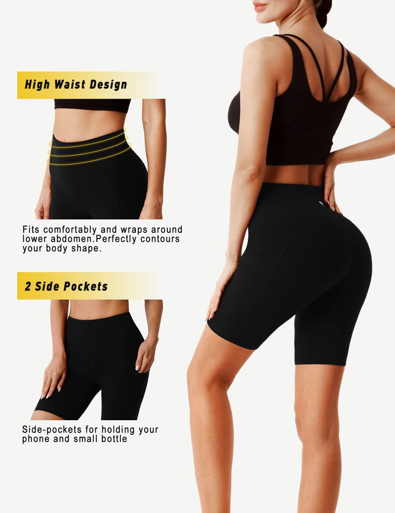 Desol High Waist Biker Shorts with Pockets, 5"/6"/8" Women Yoga Gym Shorts, Tummy Control Tight Shorts for Workout Running