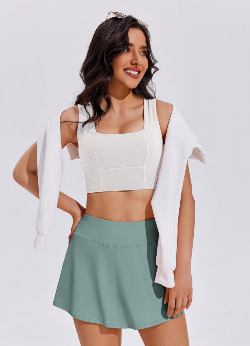 PINSPARK Womens Tennis Skirts Stretch Athletic Skort Mini Pleated Skirt with Shorts Running Golf Casual,Sage Grey Large