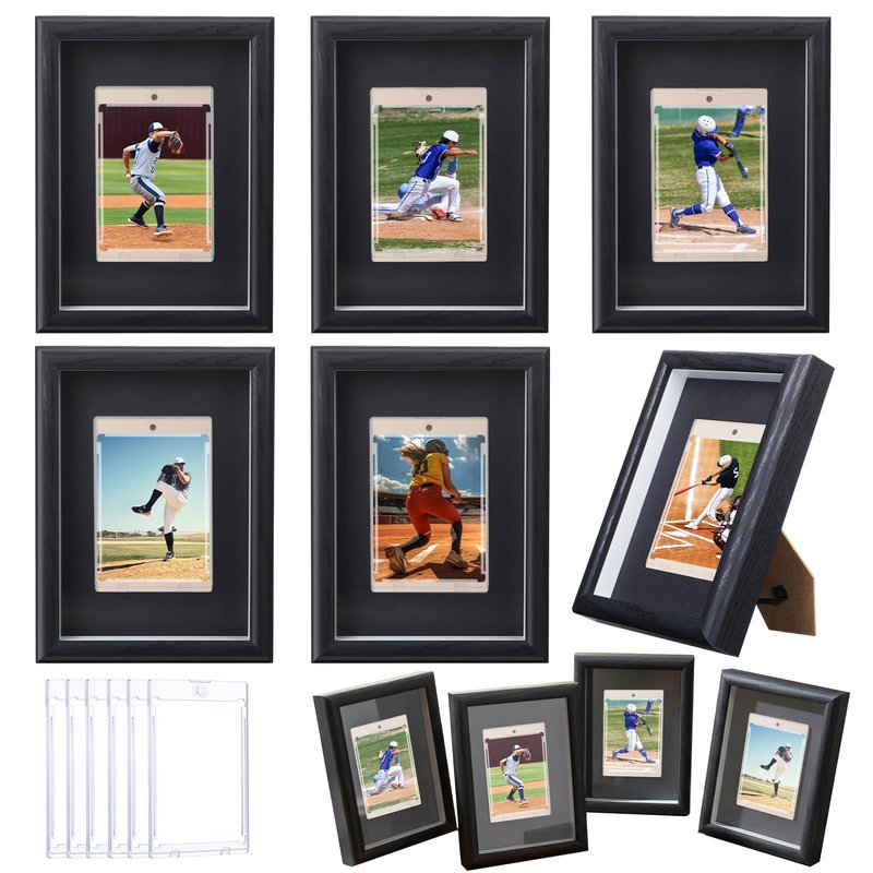 AceOrbit 6 Pcs Trading Card Display Frames, Baseball Sports Card Frame with Acrylic Magnetic Cards Display for Show & Protect 2.5 x 3.5 Inch Sports Baseball Football Hockey Game Trading Cards