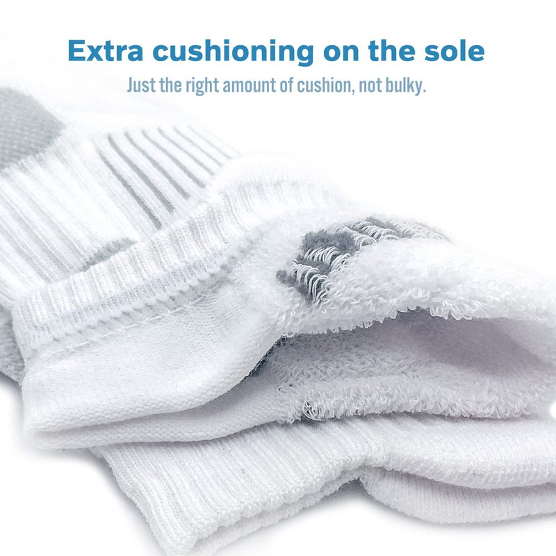 BERING Women's Athletic Running Cushioned Ankle Socks, Size 9-11, White, 6 Pairs
