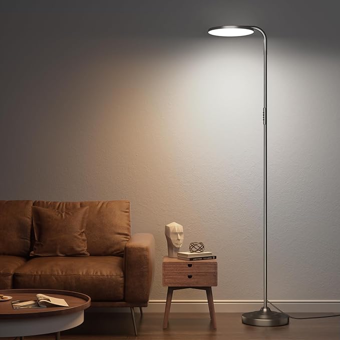 36W LED Floor Lamp, Upgrade Super Bright Standing Lamp, Modern Stepless Dimmable Torchiere Tall Lamp with Remote Control, 350°Rotating Head Reading Floor Lamp for Living Room, Bedroom, Office