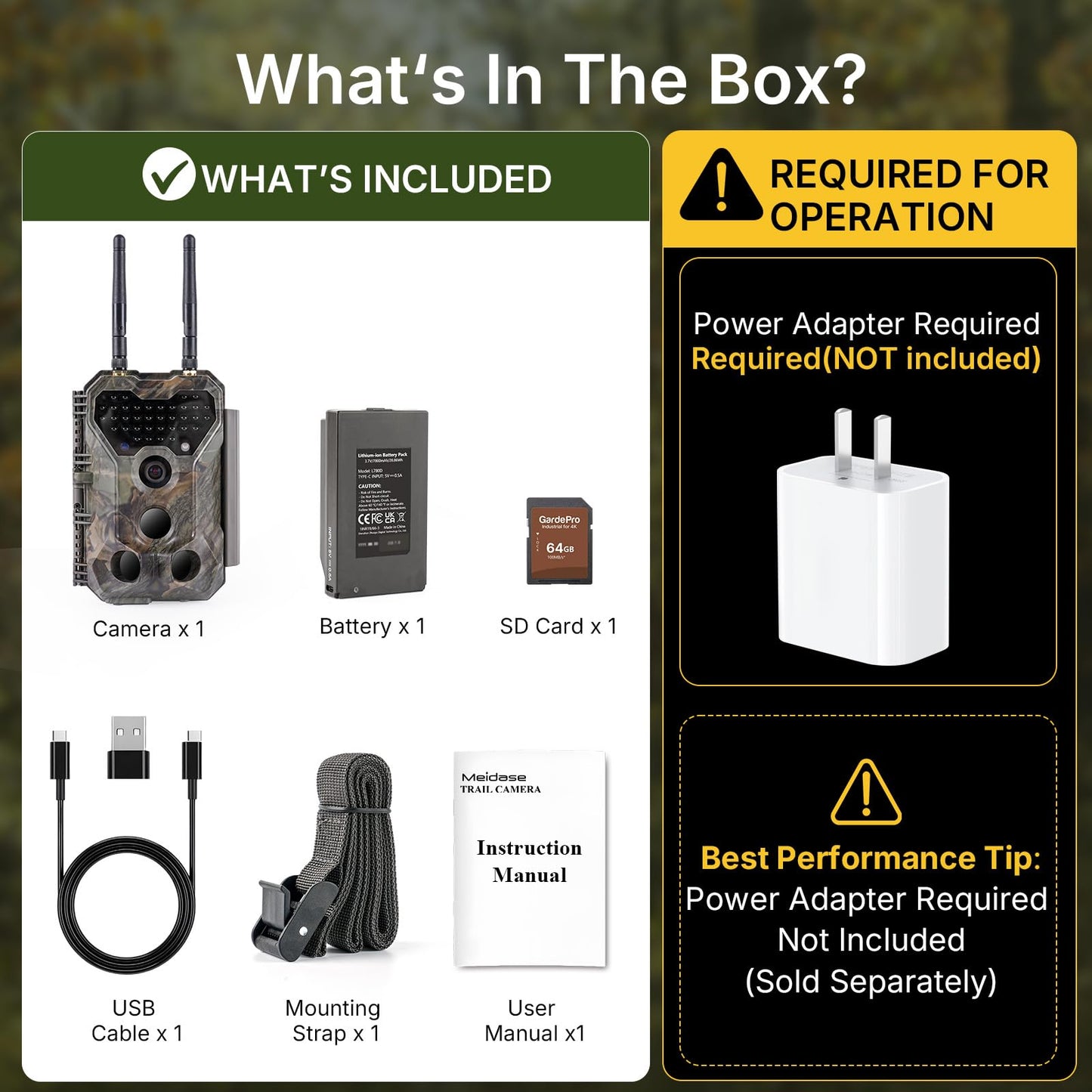 Meidase P300 Pro (Non-Cellular) WiFi Trail Camera, Dual-Antenna 165ft Range, 7800mAh Battery,Fast 0.1s Trigger Speed Motion Activated 64MP Photos, 1296p HD Video, 64GB Industrial SD Card Included