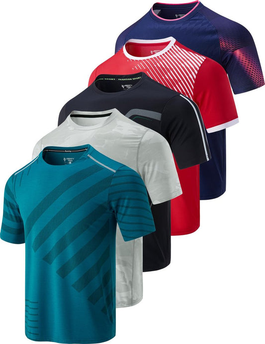 5 Pack Men’s Active Quick Dry Crew Neck T Shirts | Athletic Running Gym Workout Short Sleeve Tee Tops Bulk (Set 11, 4X-Large)