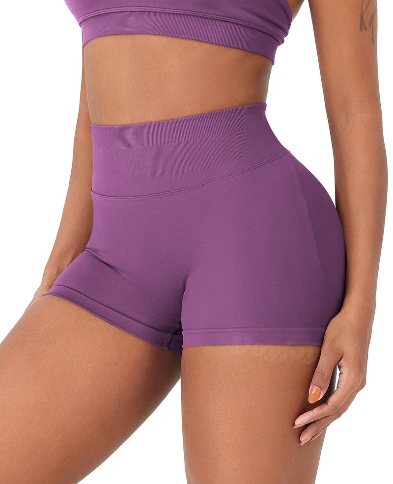 VOYJOY Women Workout Impact Shorts 2.5"/ 3.6"/ 4.5"/ 6" Scrunch Butt Lifting Gym Seamless Booty Biker Shorts Rose Purple