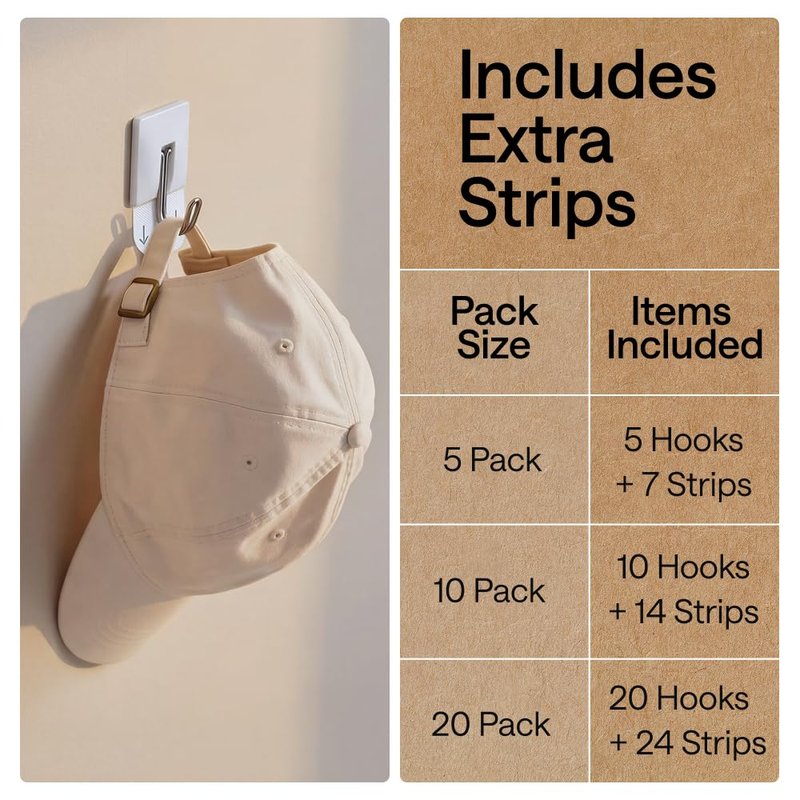 GORILLA GRIP Adhesive Hooks for Hanging, Heavy Duty Self Adhesive Wall Hooks, Damage-Free Removable Metal Hook, No Tools Required, Wall Hanger for Kitchen Bathroom Towel Coat Keys Purse, 5 Pack