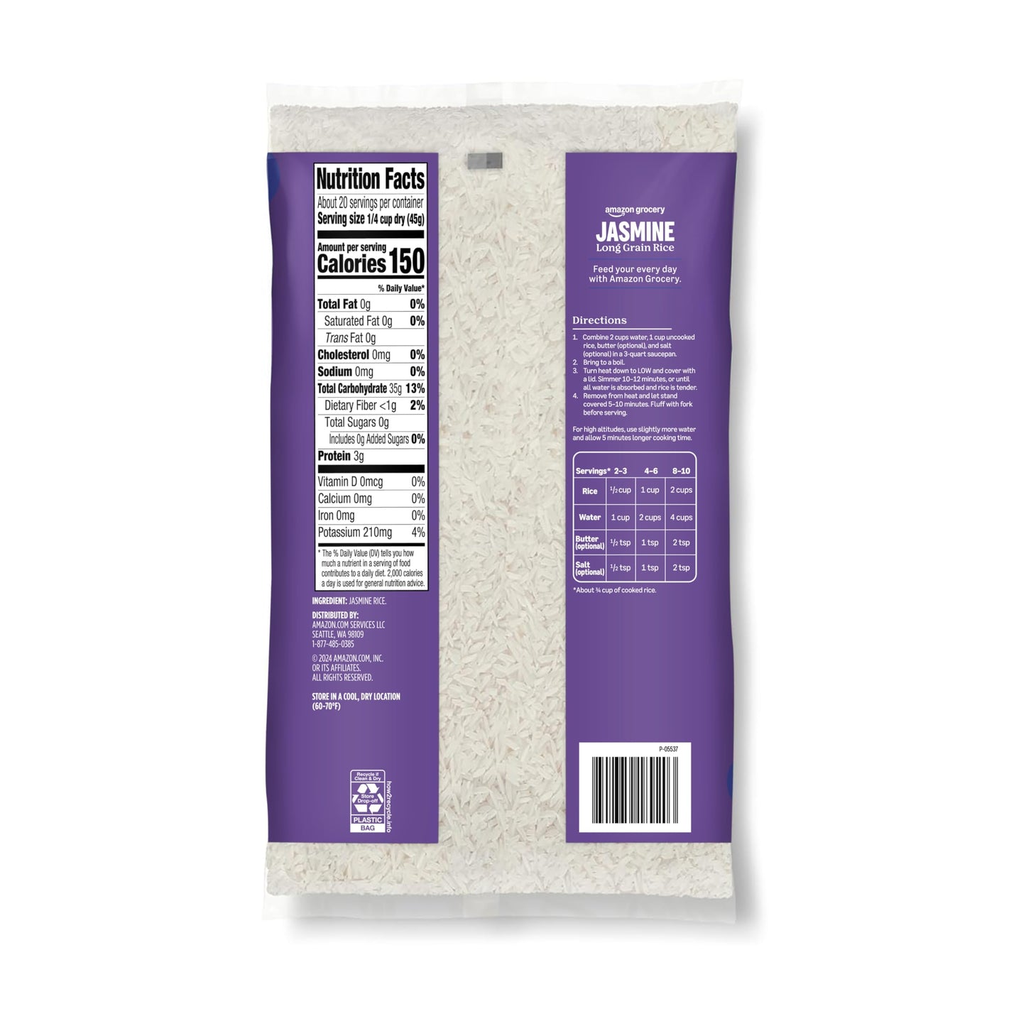 Amazon Grocery, Jasmine Long Grain Rice, 2 Lb (Previously Amazon Fresh, Packaging May Vary)