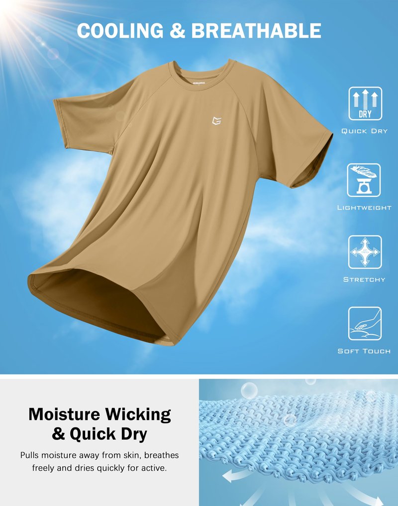 G Gradual Men's Athletic Workout T-Shirts Moisture Wicking Cooling Running Shirts Short Sleeve Performance Tee for Gym Tennis(Khaki,3XL)