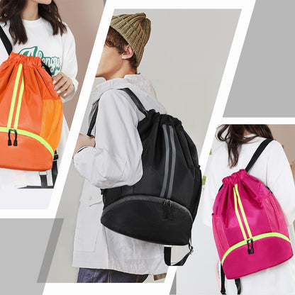 Hoedia Sports Drawstring Backpack - String Swim Gym Bag with Shoes Compartment and Wet Proof Pocket for Women&Men