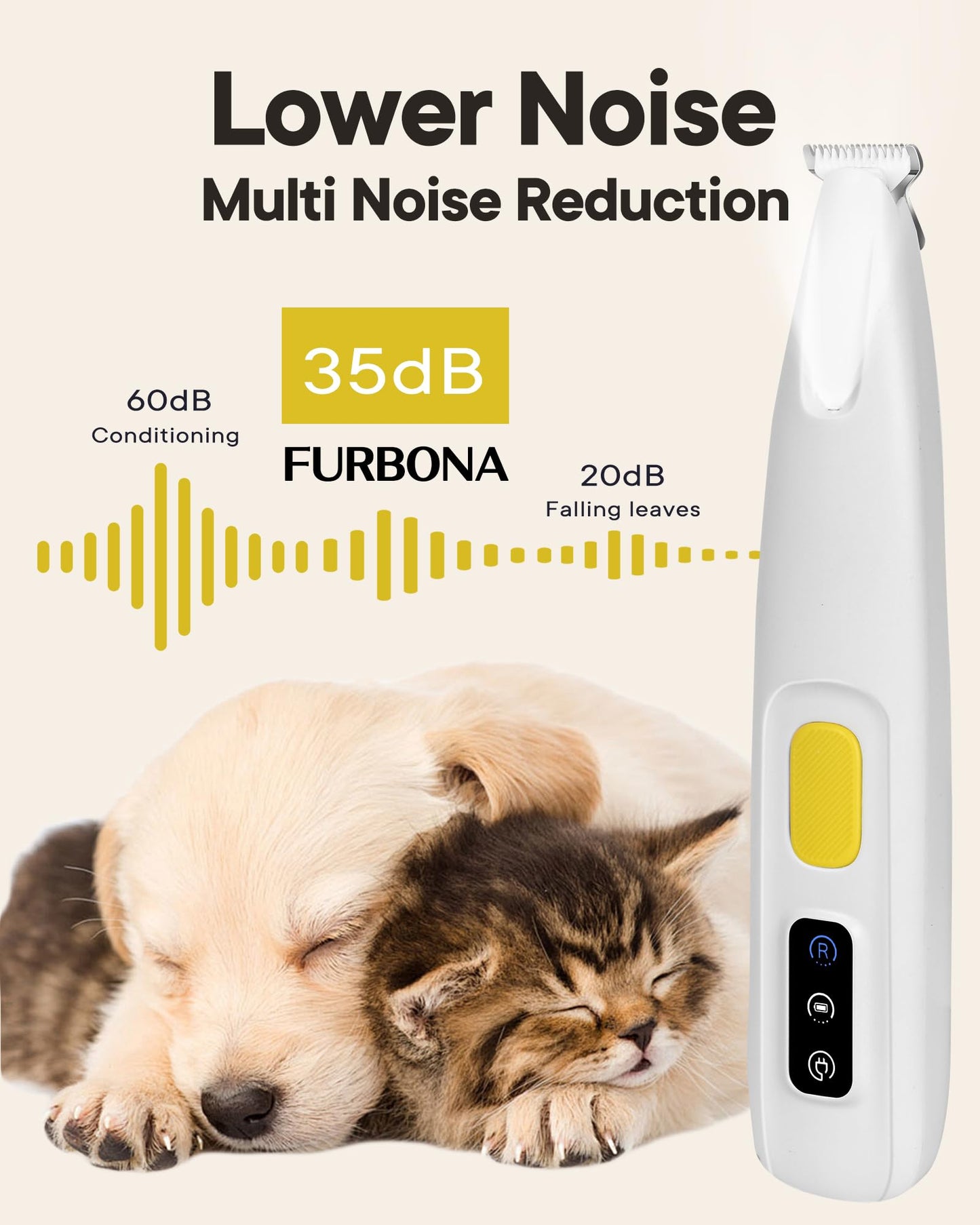 FURBONA Upgraded Dog Paw Trimmer with LED Light, 18 mm Widen Blade, 35 dB Low Noise, Waterproof, Rechargeable Clipper for Dogs & Cats Precision Trimming Around Paws, Eyes, Ears, Face, and Rump