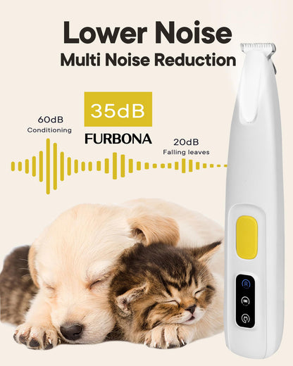 FURBONA Upgraded Dog Paw Trimmer with LED Light, 18 mm Widen Blade, 35 dB Low Noise, Waterproof, Rechargeable Clipper for Dogs & Cats Precision Trimming Around Paws, Eyes, Ears, Face, and Rump
