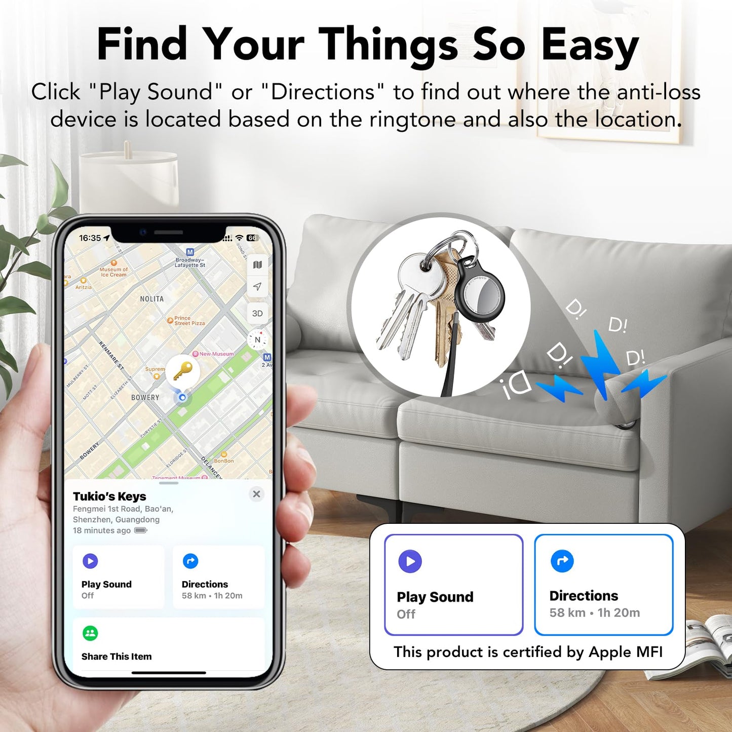 Air Tracker Tag Bluetooth Item Finder-4 Pack, Compatible with Apple Find My APP (iOS Only), 100dB Beep, Smart Tag Replaceable Battery, air tag and Locator for Keys/Luggage/Bags/Wallets etc., Black