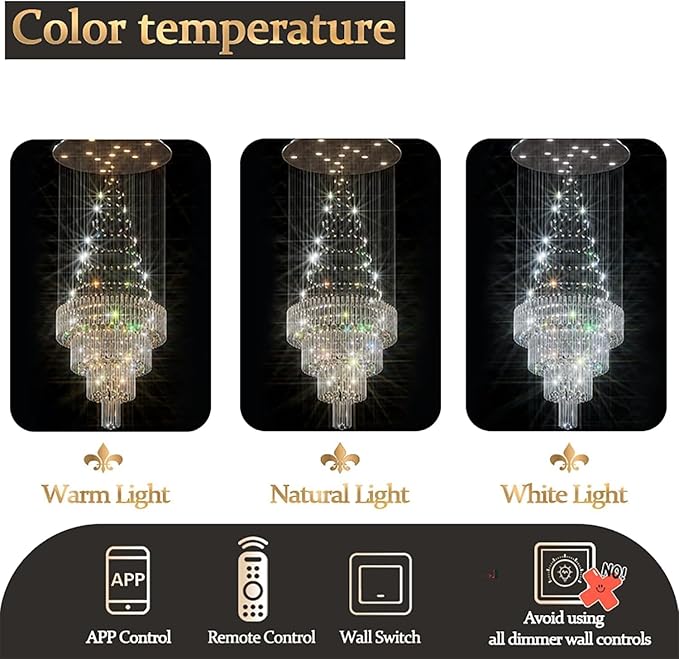 Flashing God D32''XH79'' Modern Foyer Chandelier for High Ceiling Raindrop Crystal Chandelier High Ceiling Pendant Light Fixture for Hallway Living Room Gold Stairwell Chandeliers