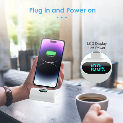 Mini Portable Charger USB C Power Bank,Upgraded 5000mAh PD Fast Charging Battery Pack Built-in USB-C Connector,LCD Display,Compatible with iPhone16,16 Plus,16Pro/Max/15,iPad Pro/Air,Android Phone etc