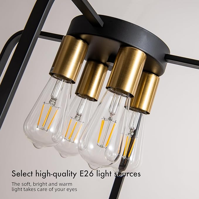 KSRYSZCQ 4-Light Flush Mount Ceiling Light Fixture Farmhouse Industrial Black Metal Ceiling Light for for Kitchen Living Room Bedroom Hallway Foyer, E26 Base
