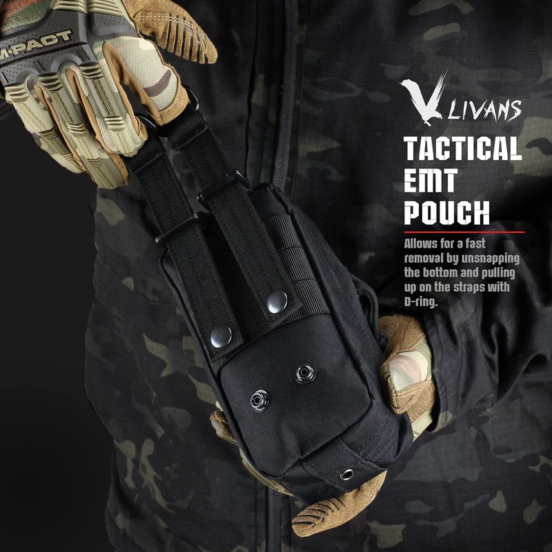 LIVANS Tactical MOLLE IFAK Medical Pouch, Rip-Away EMT First Aid Pouch Trauma Kit Everyday Carry Survival Bag Include Cross Patch((Pouch Only, First Aid Kits NOT Included)