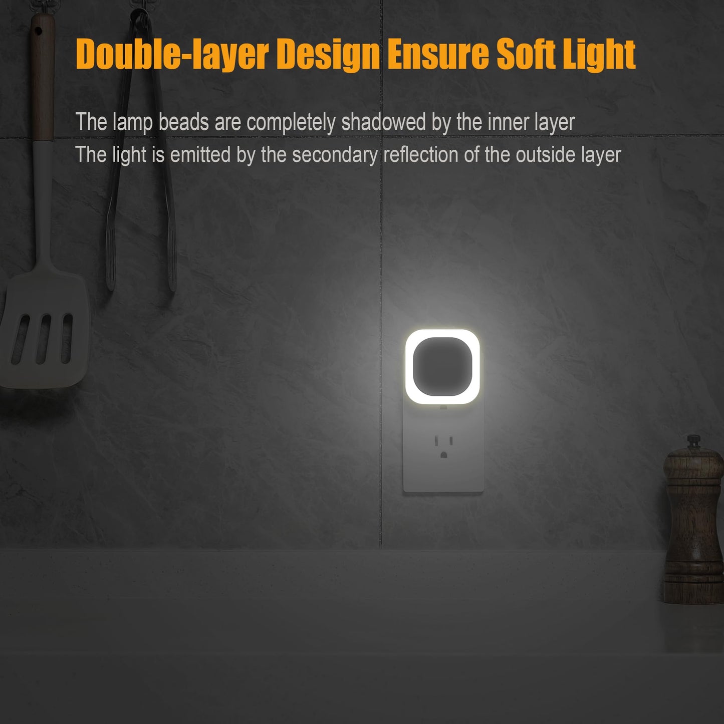 2 Pack Plug in Amber Night Light, Auto Dusk to Dawn, Soft Glow, Dimmable, Diffused Light, LED Lights for Bedroom, Kids, Bathroom, Sleep, Baby Nursery, Toddler, Hallway, Kitchen, Home Decor