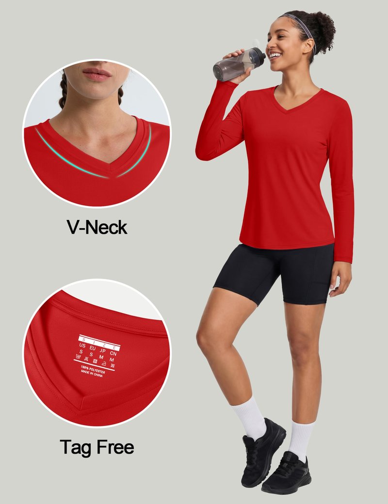 MAGCOMSEN Women's Sun Shirts UPF 50+ UV Protection Long Sleeve Rash Guard Quick Dry Lightweight Workout Top Tomato, L