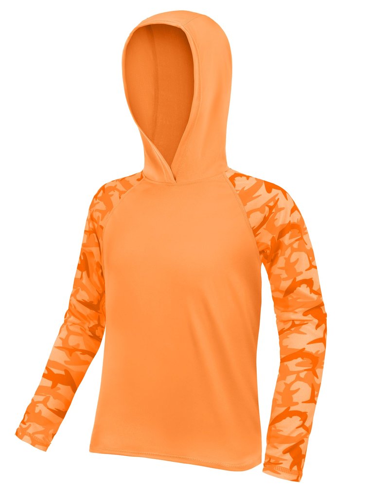 DRONIRING Boys Rash Guard Swim Hoodie, UPF 50+ UV Sun Protection Long Sleeve Fishing Shirt, Kids Youth SPF Water Shirts Orange