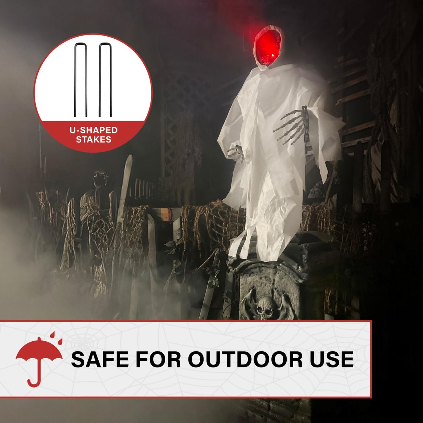 Haunted Hill Farm 4.2-Ft Animated Spectre on Tomb, Halloween Accessory, Scary Horror Movie Party Decoration, Creepy Ghost Prop, Spooky Occult Indoor Décor with Touch-Activated Lights & Sound