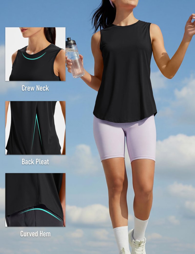 MAGCOMSEN Black Tank Top Woman Sleeveless Workout Muscle Quick Dry Loose Fitting Tank Tops Yoga Gym Running Shirts M