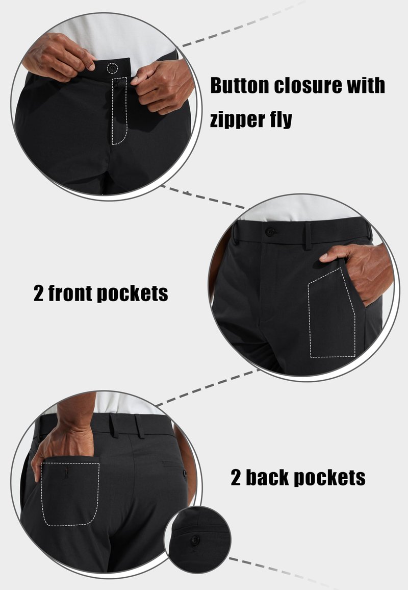 Men's Golf Pants 30" Quick Dry Lightweight Classic Fit Stretch Work Dress Business Casual Pants for Men Comfy Lounge Trousers with Pockets, Black, 32W x 30L