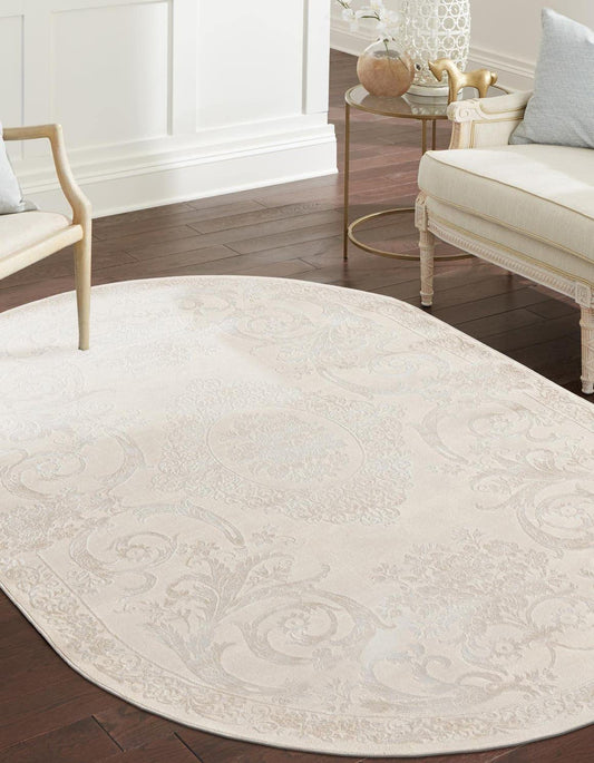 Unique Loom Finsbury Collection Area Rug - Diana (5' 3" x 8' Oval, Ivory/ Beige)