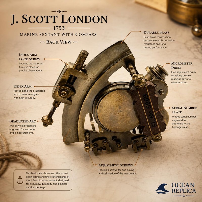 Handmade Astrolabe Brass Sextant inbuild Compass with Hardwood Box.