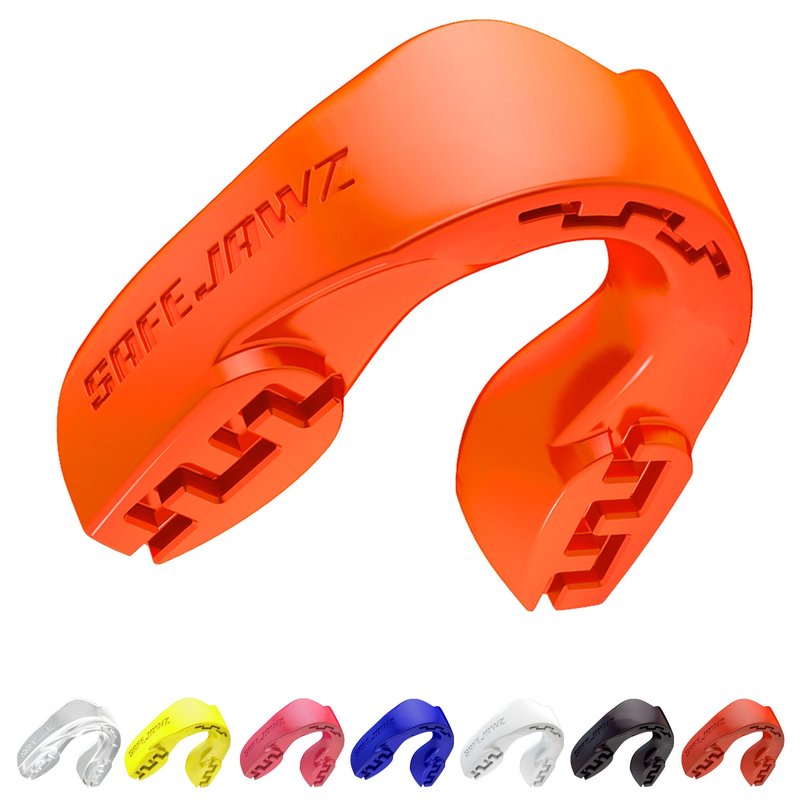 SAFEJAWZ Mouth Guard, Slim Fit Mouthguard for Youth with Case, Easy Fit Remoldable Mouthpiece for Football, Boxing, Lacrosse, MMA, Basketball & All Contact Sports (Kids <11 Years, Orange)