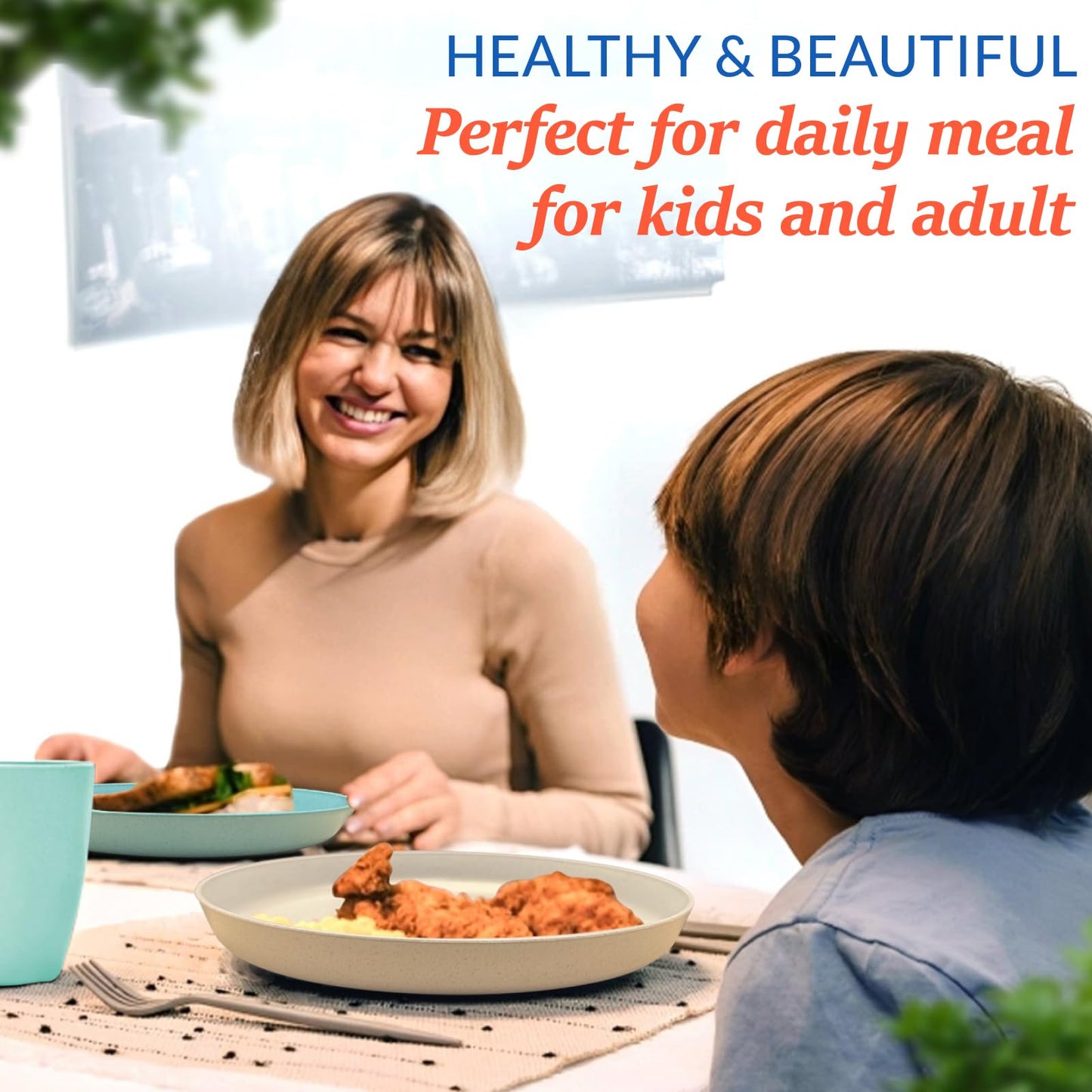 9 Inch Dinner Plates Set of 8 - BPA-Free Wheat Straw & Plastic Plates Lightweight Plate for Dessert,Pasta BPA Free, 8 Colors