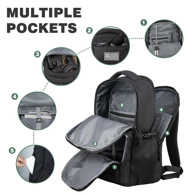 TBNBO Military Tactical Backpack for Travel Hiking,Black Backpack for Men with Bottle Holder, 30L Small Laptop Backpack for Work, Men's Assault Bag Back Pack