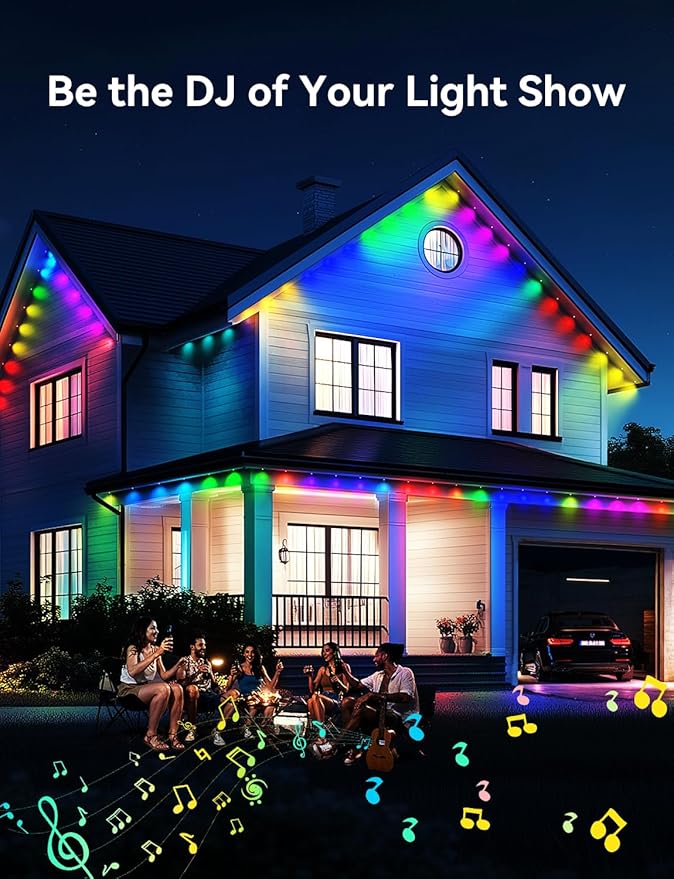 Permanent Outdoor Lights for House, RGB+IC IP67 Waterproof Smart Eave Lights 100ft with 72 LED, Eternity Lighting for Holiday Daily Decor, Work with Remote, APP