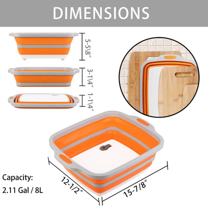 Tiawudi Large Collapsible BBQ Prep Tub with Lid(4.22 Gal/16L), Foldable Camping Sink with Colander, Cutting Board, Dish Basin for Kitchen, Bowl, Vegetable and Fruit, Storage Basket for Picnic