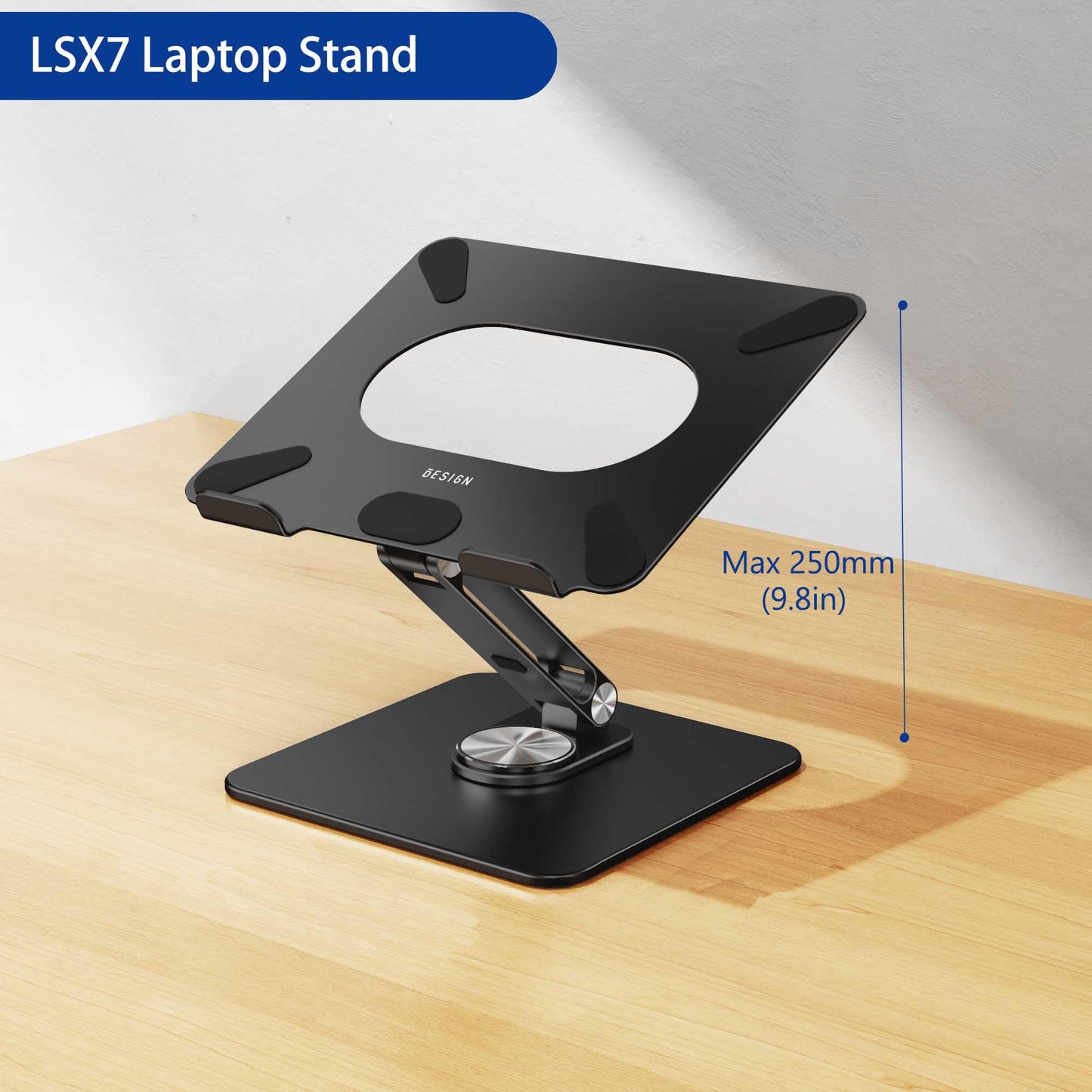BESIGN LSX7 Laptop Stand with 360 Rotating Base, Ergonomic Adjustable Notebook Riser Holder Compatible with Air, Pro, Dell, HP, Lenovo More 10-15.6" Laptops (Black)