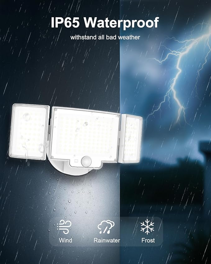 LED Security Lights Motion Sensor,188 LEDs 4200LM Dusk to Dawn Hardwired Flood Lights Outdoor with 3 Modes Remote Control,IP65 Waterproof Motion Sensor Lights, for Garage,Yard,Porch 1 Pack