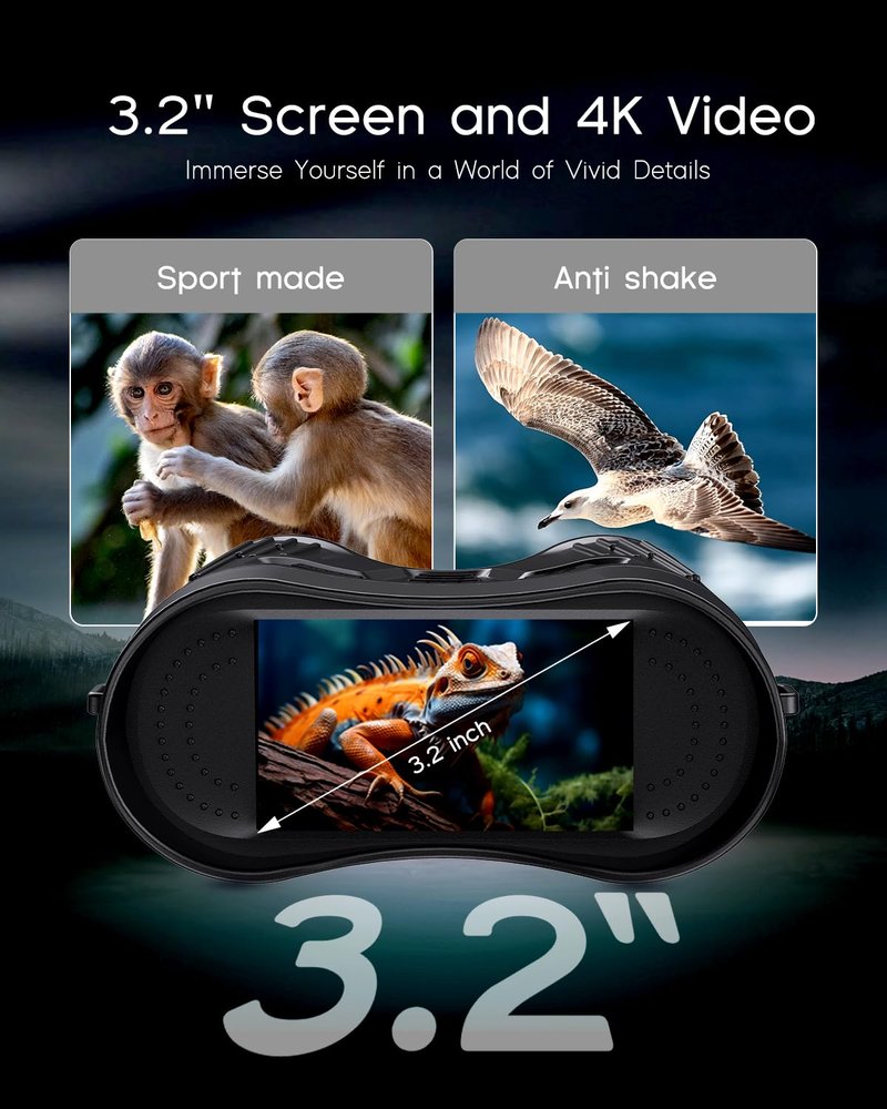4K Night Vision Binoculars with Video Recording for Men, for Dad & Husband, 3.2" HD Display, 8X Zoom, 32GB Card,Gifts for Valentine’s Day, Birthday, Outdoor Camping and Wildlife Observation