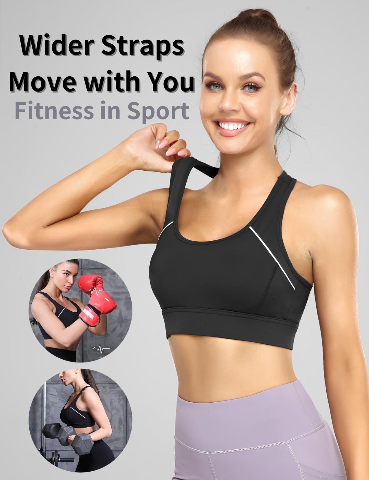 Sports Bras Women High Impact, Seamless Racer Back Padded Support Comfort Bra, Adjustable Running Bra Women High Impact, Ladies Sports Bras for Yoga Gym Workout Fitness Black(M)