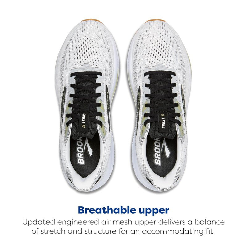 Brooks Men’s Ghost 17 Neutral Running Shoe - White/Black/Tea - 10 Medium