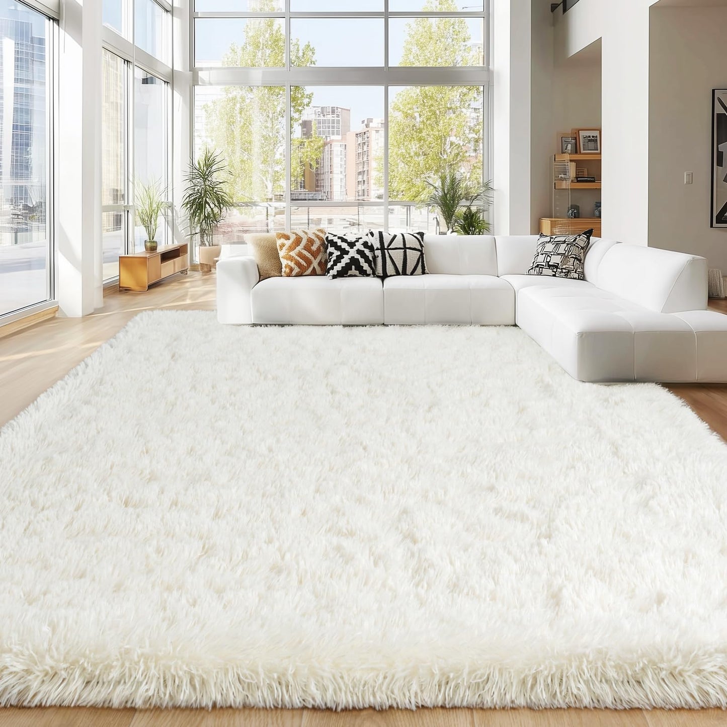 Area Rugs 9x12 Living Room, Ultra Soft Shaggy Fluffy Rug for Bedroom, Upgrade Non-Slip Fuzzy High Pile Plush Large Rugs for Nursery Boys Girls Kids Room Modern Indoor Home Decor, Cream White