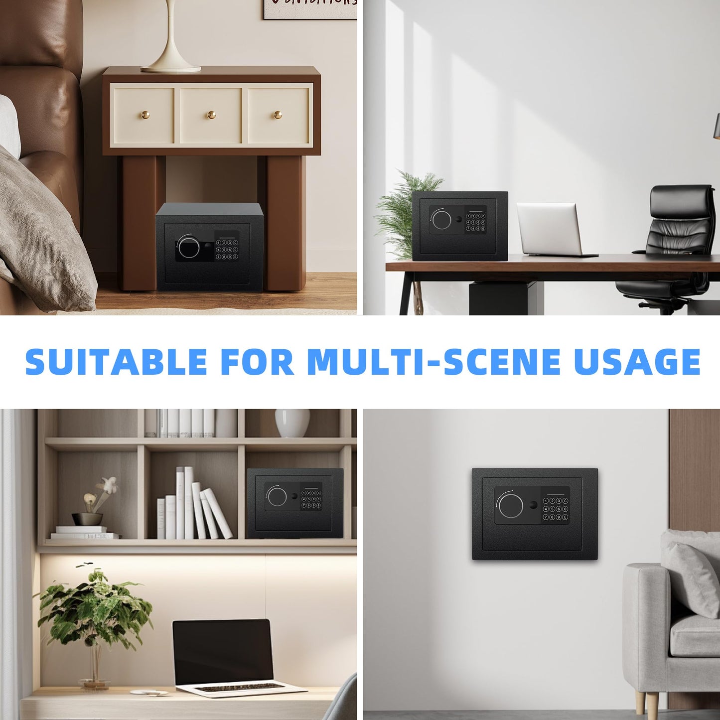 Digital Electronic Money Safe, Steel Security Lock Box with Keypad, Office Hotel Business Jewelry Gun Cash Safe, 0.23 Cubic Feet, 9.06" W x 6.69" D x 6.69" H（black）